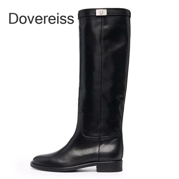 

boots dovereiss fashion female winter flats brown elegant block heels knee high 40 41 42 43, Black