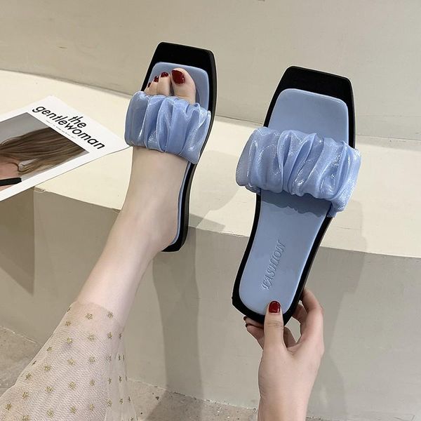 

slippers beach shoes woman's luxury slides square toe sabot 2021 designer flat soft summer rome pu basic rubber casual, Black