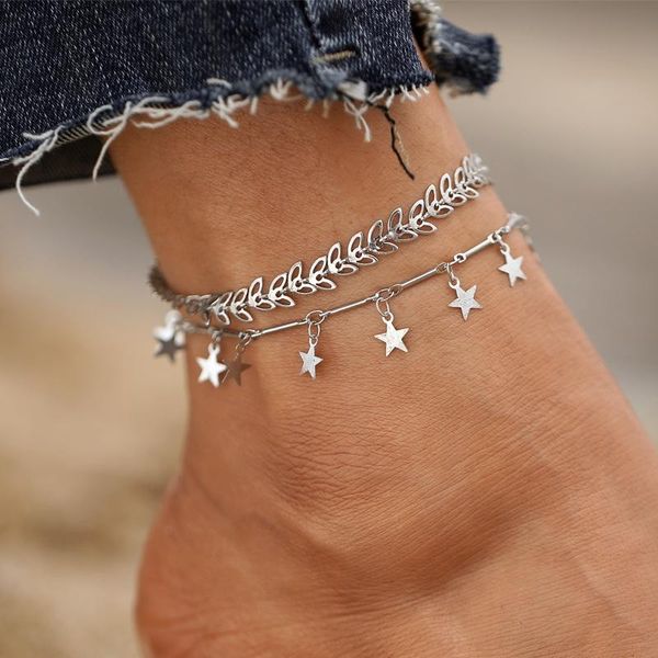 

anklets 51377 hanzhishang arrow star double layer chain set creative simple alloy foot decoration, Red;blue