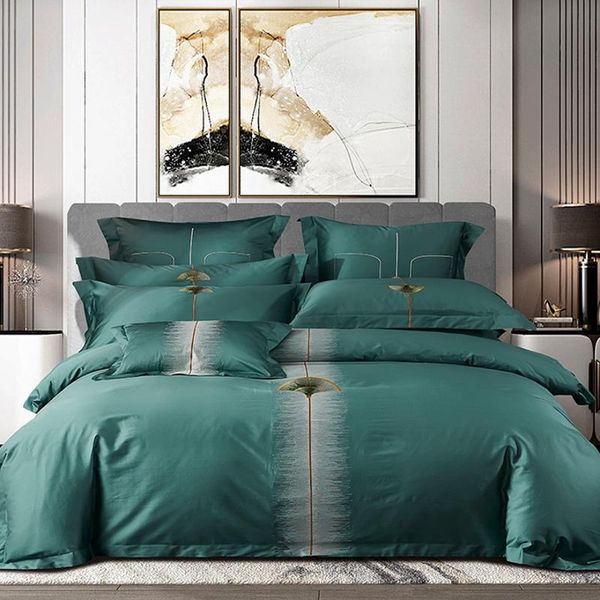 

bedding sets luxury soft cozy egyptian cotton chic fan embroidery set  king size duvet cover flat/fitted sheet pillowcases 4pcs