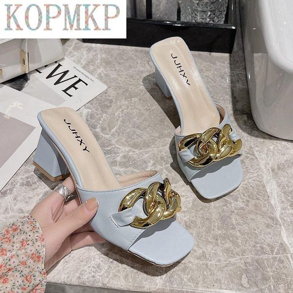 

sandals 2021 summer lady solid women square toe heels shoes fashion metal decorate ladies zapatillas mujer casa 43, Black