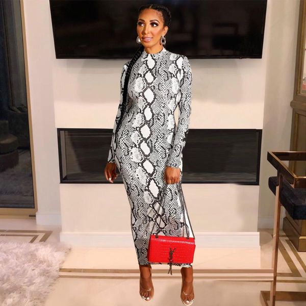 

casual dresses adfvat fashion snakeskin printing women bodycon dress long sleeve party pencil front zipper autumn wm2475, Black;gray