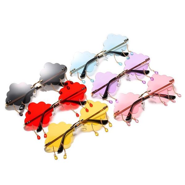 

sunglasses sweet basil 2021 rimless women vintage clouds tassel sun glasses men frameless punk shades oculos uv400, White;black