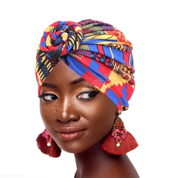 Le donne legano il cappello del turbante stile bohémien in cotone con nodo superiore turbante twist africano headwrap Accessori per capelli da donna India Hat Chemio Cap