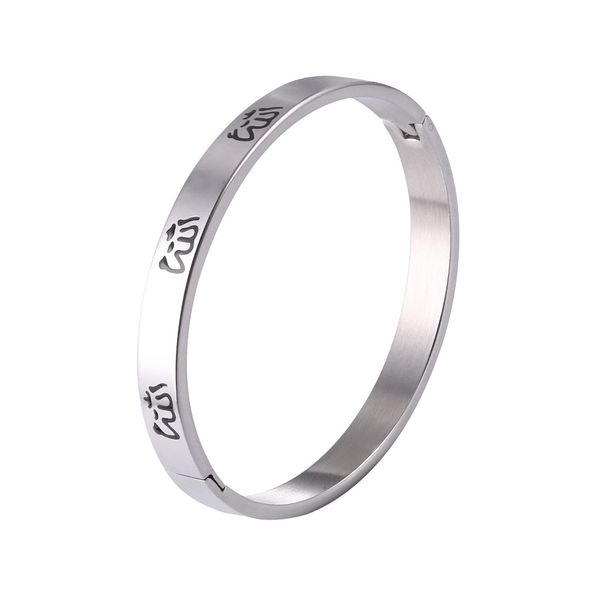 

women bangle vintage muslim gift enamel allah jewelry personalized engravable stainless steel/18k gold plated solid cuff bracelet, Black
