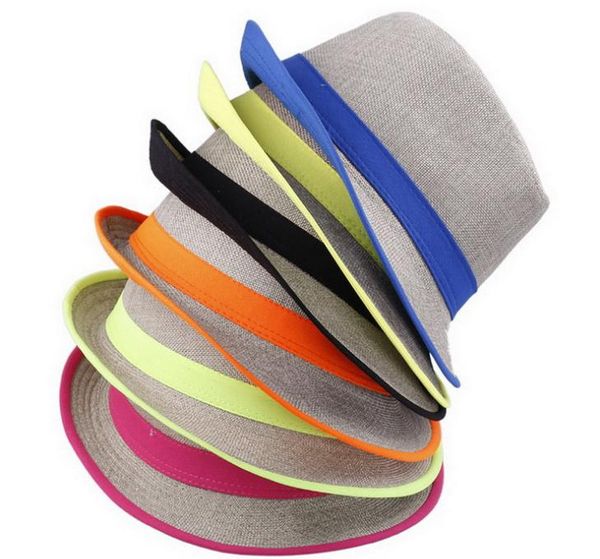 

2021 150pcs 6 designs fashion straw panama fedora caps solid dress hats stylish spring summer beach sun hat, White