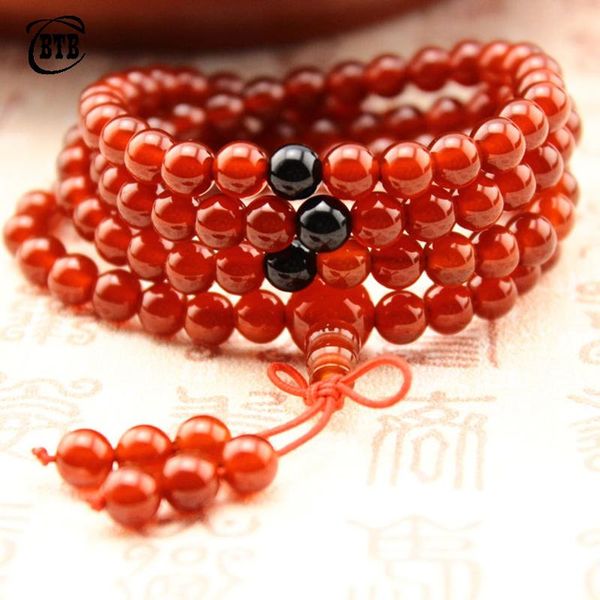 

beaded, strands 108*0.8/0.6cm red stone prayer beads bracelet men mala buddha natural ebony buddhist obsidian bangle jewelry, Black