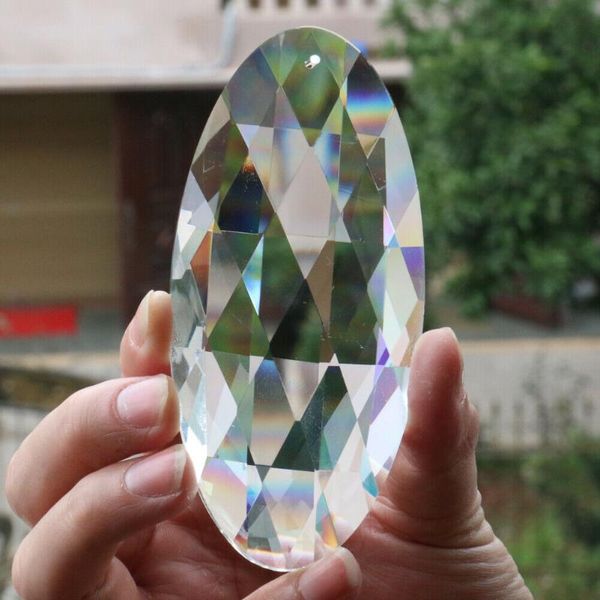 Candelabro de vidro transparente oval de cristal de vidro que pendura o acessório decorativo da cortina do coletor do arco-íris do sol