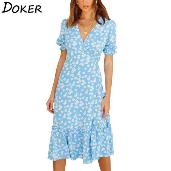 

summer chiffon long dresse ruffles v neck short sleeve plus size elegant ladies casual boho beach floral print midi dress 210604, Black;gray
