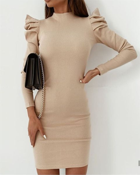 

dressed in female mesh puff crew neck dress autumn winter, Black;gray