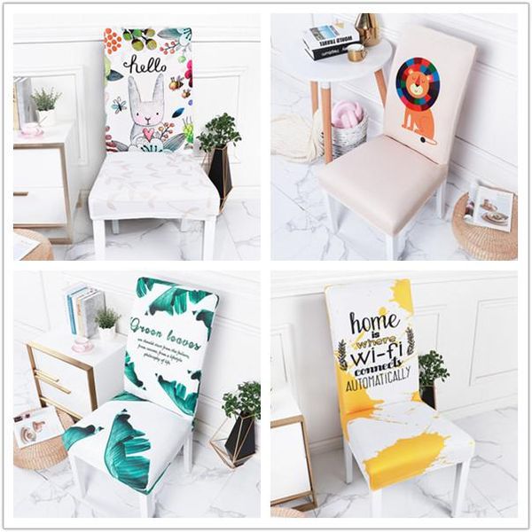 

cartoon printed elastic chair cover for dining living room spandex offical wedding slipcover housse de chaise 1/2/4/6pcs covers