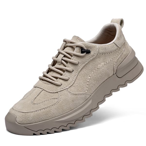 

genuine pig suede leather men shoes handmade casual daily footwear khaki sand work shoes men comfortable, Red;white