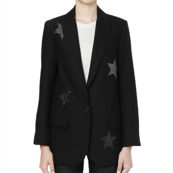 

women star rhinestone blazer single button long sleeve ol suit coat 2021 spring women's suits & blazers, White;black