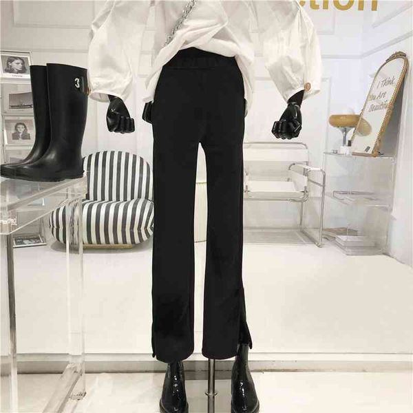 

capri nicho design velvet cotton waistline microburnt division female 2021 vertical sensation thin waist high floor pants, Black;white