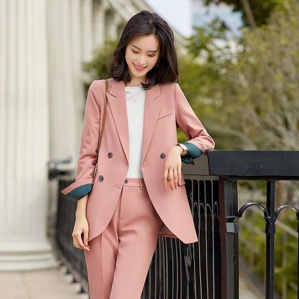 

women's two piece pants formal uniform styles pantsuits women business work wear ol ladies professional spring autumn blazers trousers, White