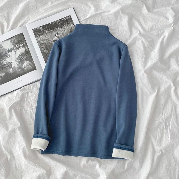 

women's t-shirt velvet stretch soft winter thick t shirts for women long sleeve half high neck casual female warm fleece bottoming shi, White