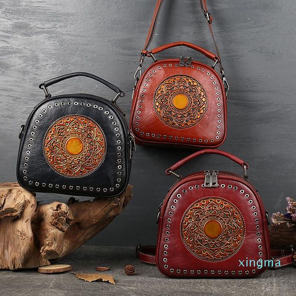 

evening bags retro cowhide handbag genuine leather women shoulder crossbody tote handmade totem embossed solid ladies luxury messenger