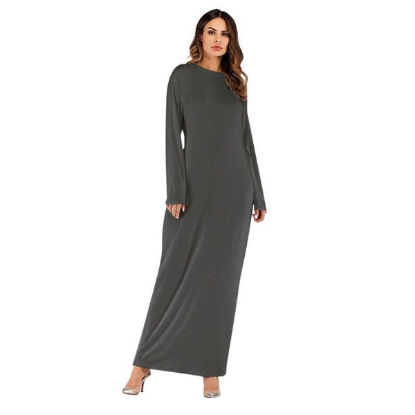

casual dresses women's polyter and modal dress maxi muslim long sleeve women clothing solid o-neck 2021 abaya kaftan robes, Black;gray