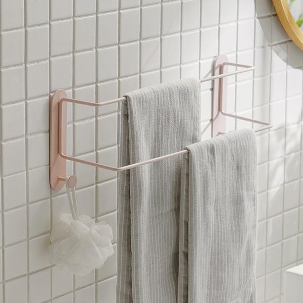 

towel racks bathroom durable bar 2 layer self adhesive heavy duty solid storage carbon steel wall mounted home kitchen space saving