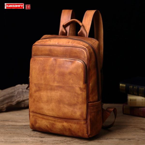 

backpack genuine leather men's business men lapbag casual travel computer vintage backpacks maletide school bags
