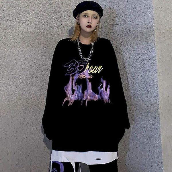 

women's t-shirt gothic tshrit men black tshirt women high street mourning printed long sleeve hip hop versatile punk goth, White