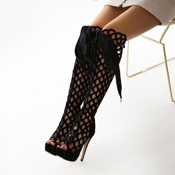 

boots 2021 style hollow high heels are in, Black
