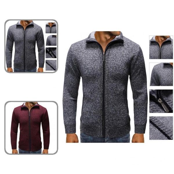 

men's sweaters cardigan sweater ribbed hem trendy two pockets solid color zipper closure coat, White;black