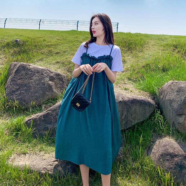 

maternity dresses pregnant women dress summer fashion loose o-neck high waist cotton linen two-piece suit pregnancy clothes, White