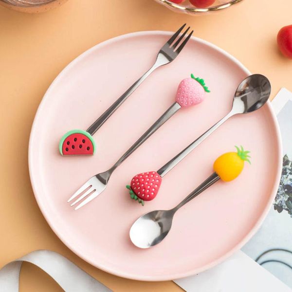 

spoons 1 pcs stainless steel cute fruit shaped coffee dessert spoon fork candy tea drink tableware kitchen supplies