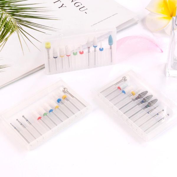 

nail art kits 2021nail drill-bit storage container stand display holder grinding head clear case manicure tool 10sets of heads
