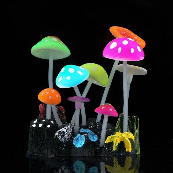 

decorations aquarium glowing mushroom fish tank silicone ornament, for freshwater saltwater betta environments
