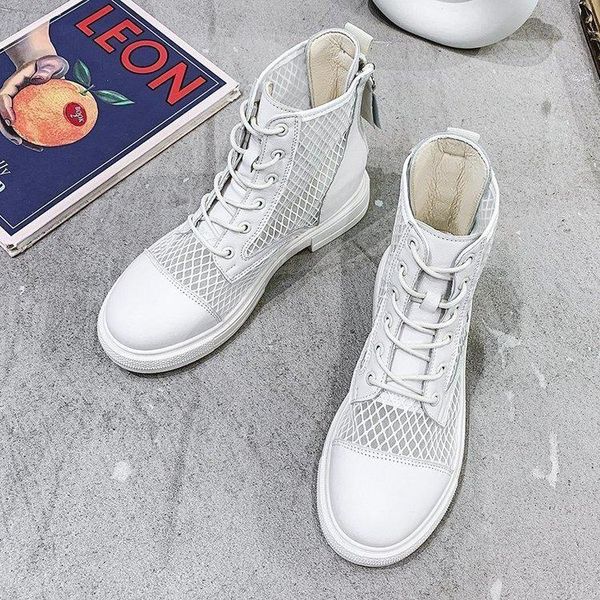 

breathable mesh summer ankle boots for women fashion black beige zip lace up casual shoes woman flat platform cool