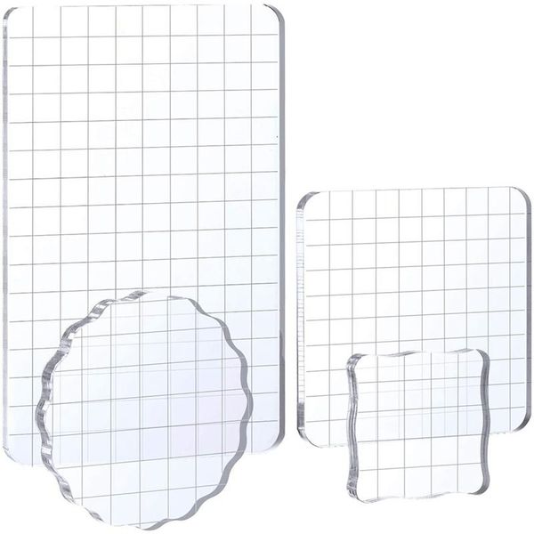 

craft tools 4 pack large acrylic stamp block clear stamping set with grid lines for art crafts scrapbooking,making