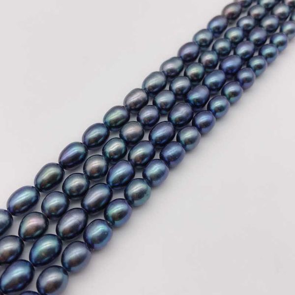 

other wholesale 2 strands 6-7mm peacock blue rice shape freshwater pearl loose bead 15"