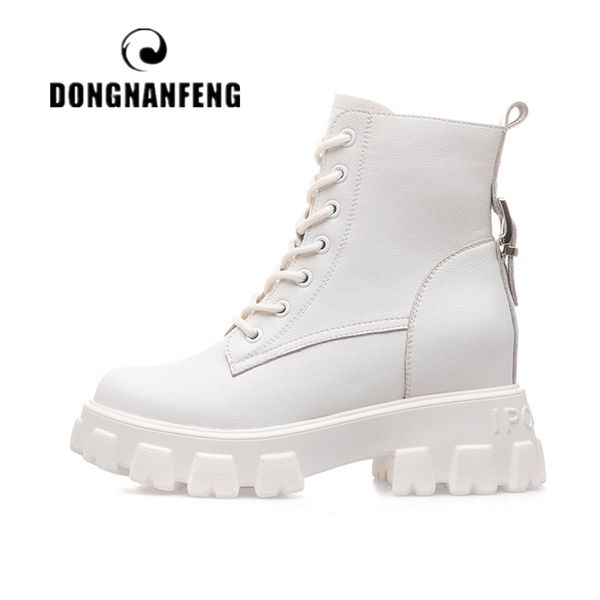 

dongnanfeng women's female ladies genuine leather ankle boots shoes platform autumn increase lace up winter fur breathable 34-39 210914, Black