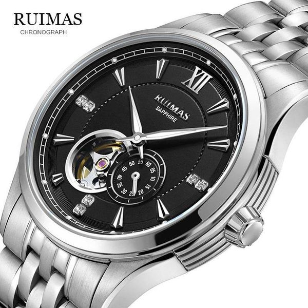 

clock men automatic mechanical watch waterproof tourbillon style relogi rs6736g-1 silver black wristwatches, Slivery;brown