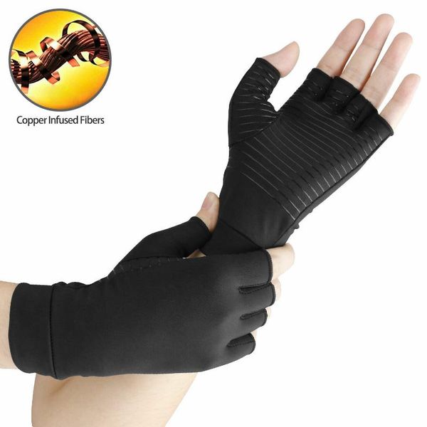 

wrist support half finger fiber joint rehabilitation health compression glove carpal tube unisex, Black;red
