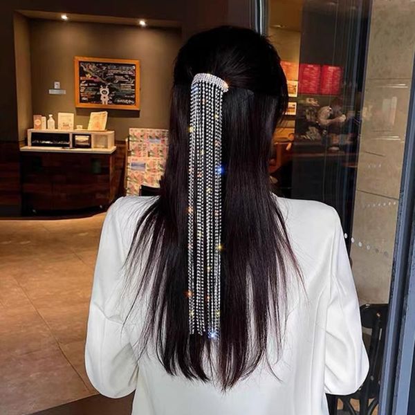 

hair clips & barrettes shine full rhinestone hairpins for ladies bijoux long tassel crystal accessories wedding banquet jewelry, Golden;silver