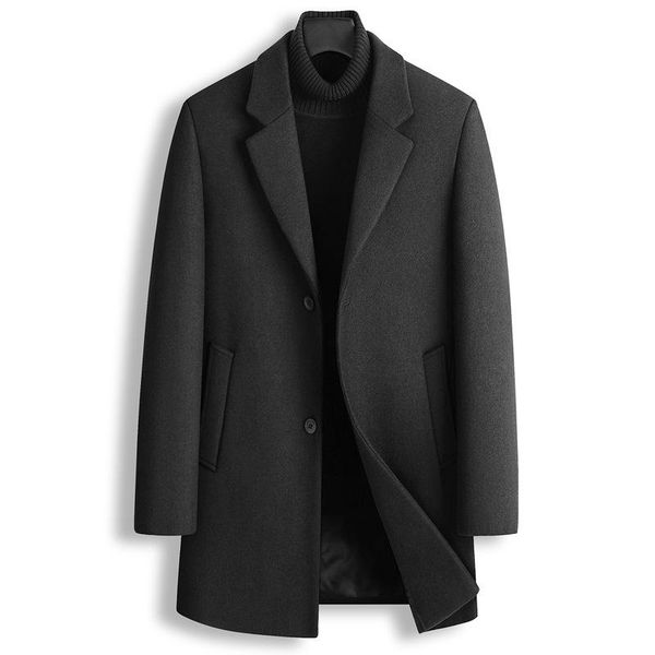 

men's wool & blends 2021 turn down collar veste longue homme, Black