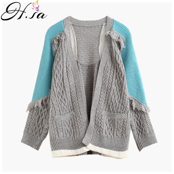 

h.sa knitted long cardigans casual preppy style thick tassel sweaters jumpers women knitting jackets 210417, White;black