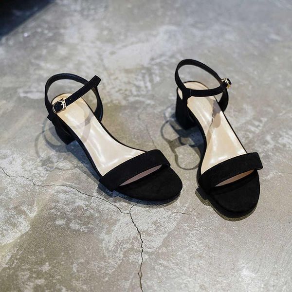 

dress shoes 2021 summer high heels mid-heel buckle apartment work with open toe thick heel women's 33-43 size sandals, Black