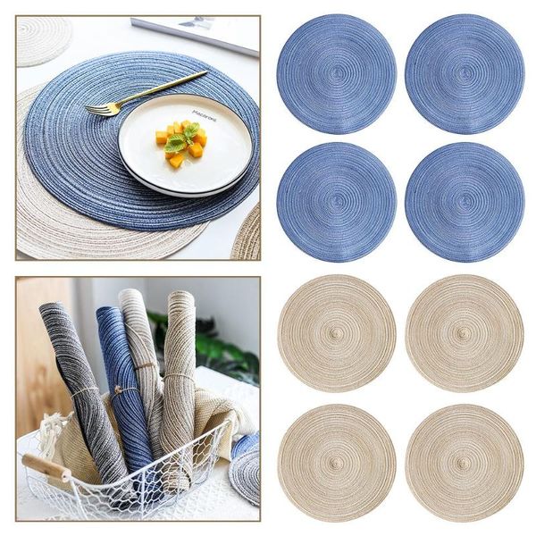 

table runner 4pcs japanese mats insulation threaded round placemats coasters hand-woven non-slip dish mat decoration home pad