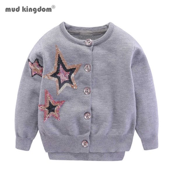 Mudkingdom Meninas Cardigan Sweater Sparkly Lantejoulas Cute Stars CHILDES Tops Primavera 210615