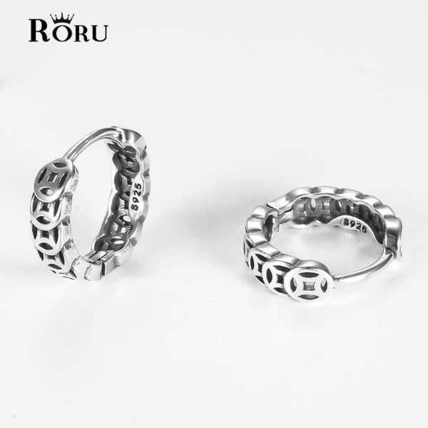

hoop & huggie retro 925 sterling silver small hollow out earrings for women girls punk 2021 geometry copper coin chinese elements, Golden;silver