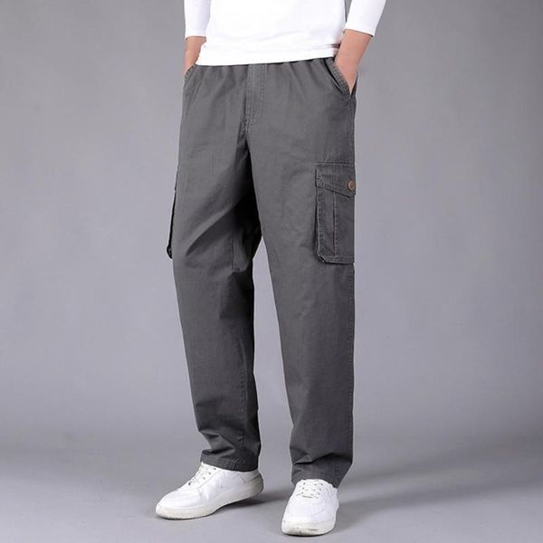 

men's pants trousers straight solid color loose casual mid-waist washable, Black