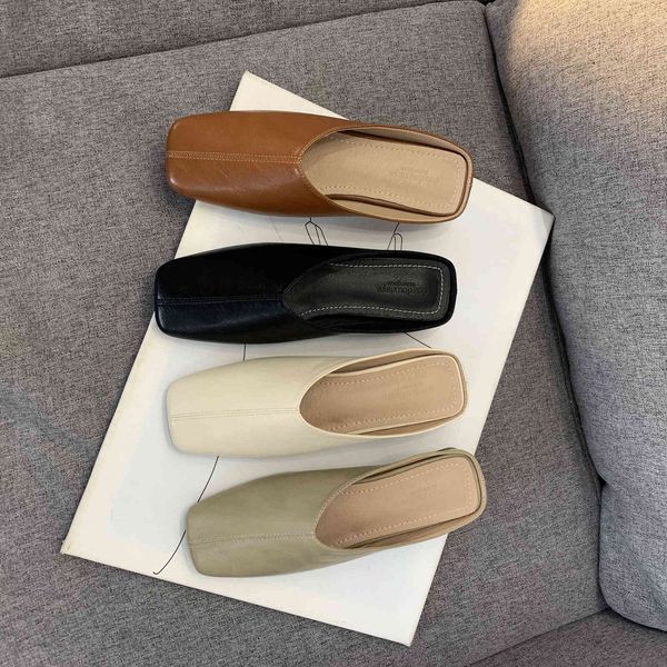 

slippers for women summer flats slip-on mules office lady loafers concise fashion designer shoes leather slides pumps no heel v8vx, Black