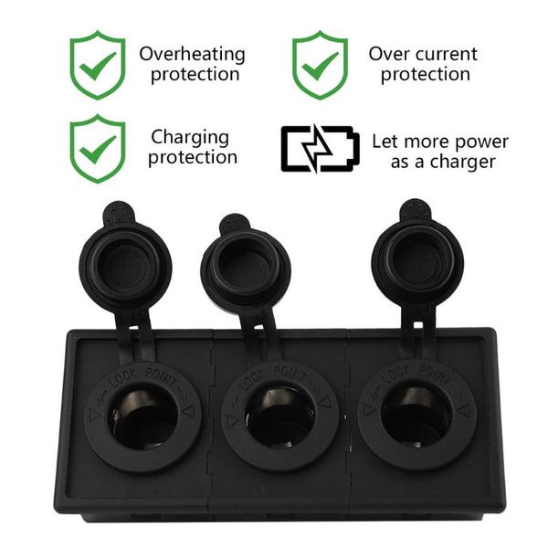 

other auto electronics 12v/24v power socket abs housing holder kit with 3pcs sockets suitable for car boat rv motorcycle marine black