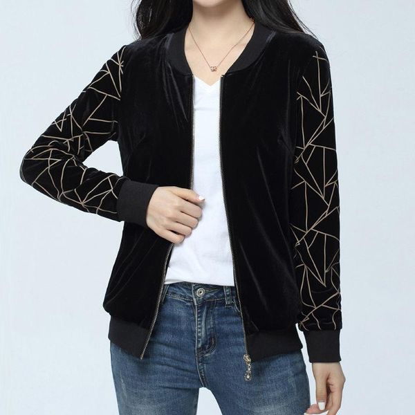 

women's jackets 2021 women spring casual print jacket lady o-neck long sleeve zipper plus size short baseball female elegant i948, Black;brown