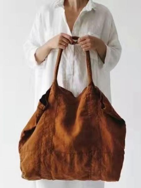 

evening bags reusable shopping bag large capacity plug-in shoulder linen retro solid color literature canvas tote female designer