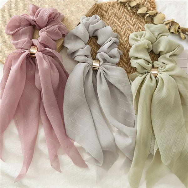 

8 solid fashion colors chiffon lady scrunchies elastic band rope for women hair accessories ribbons present, Golden;white